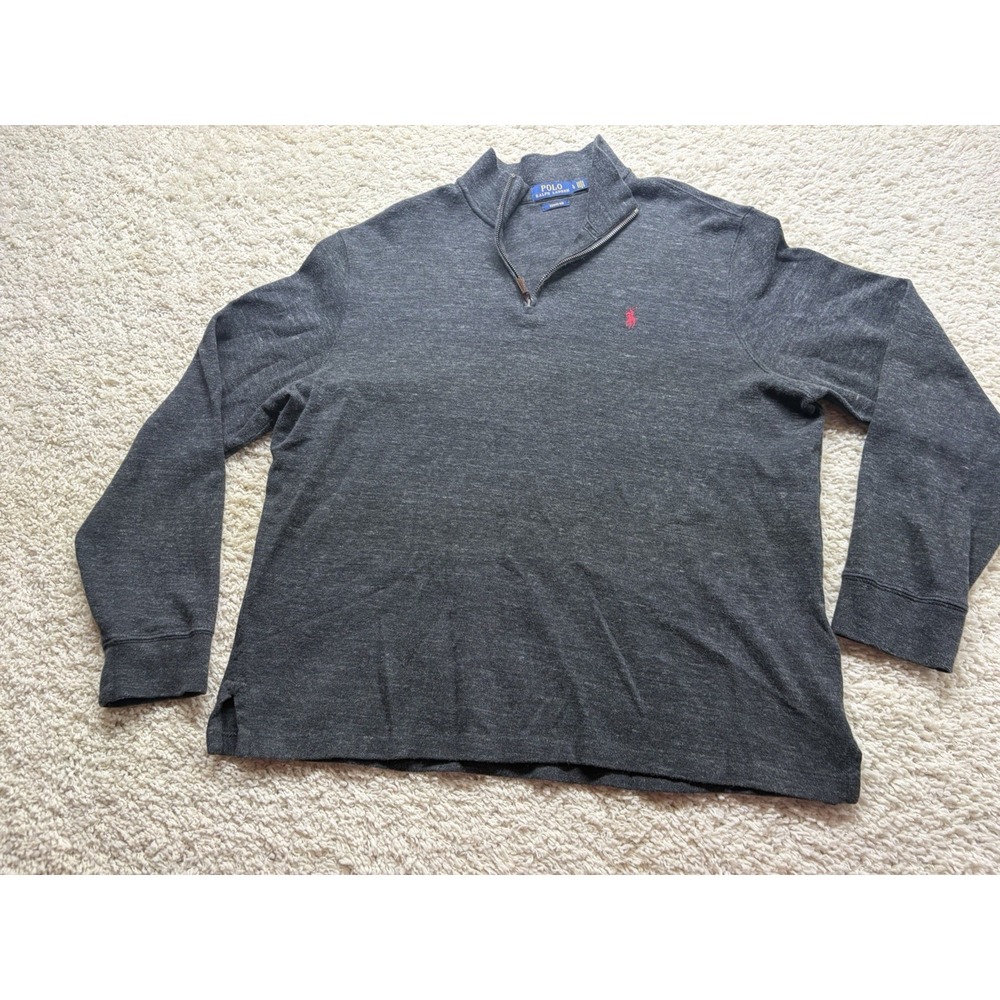 Polo Ralph Lauren Men's 1/4 Zip Mock Neck Estate Ribbed Pullover Gray Cotton L